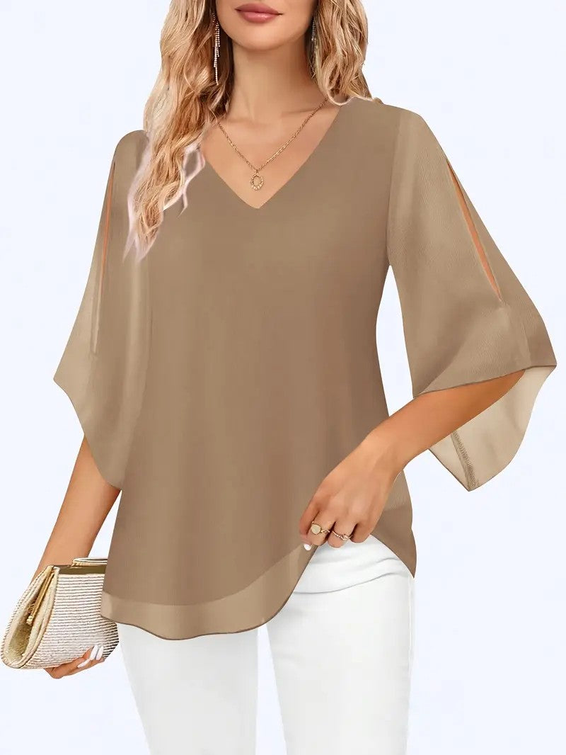 Liora Double-Layer Mesh V-Neck Top
