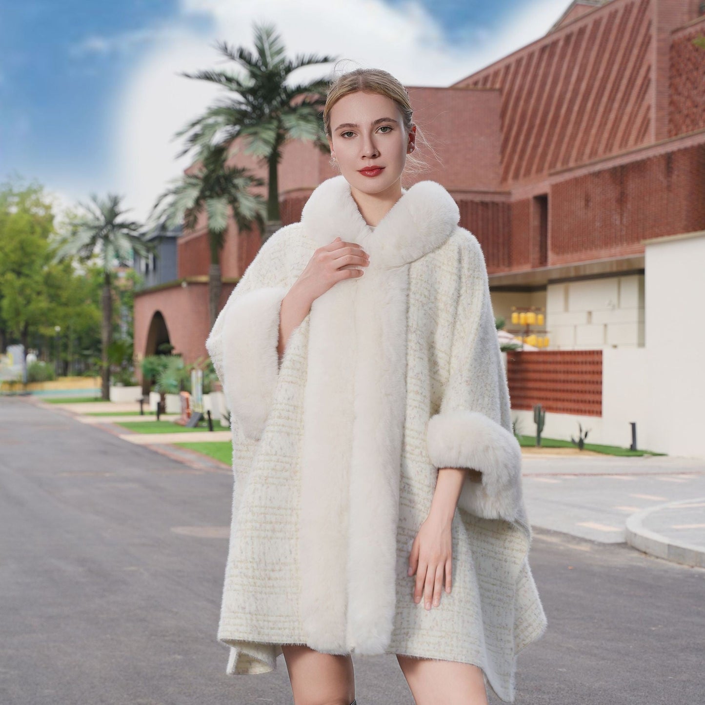 Evangeline Faux Fur Collar Shawl