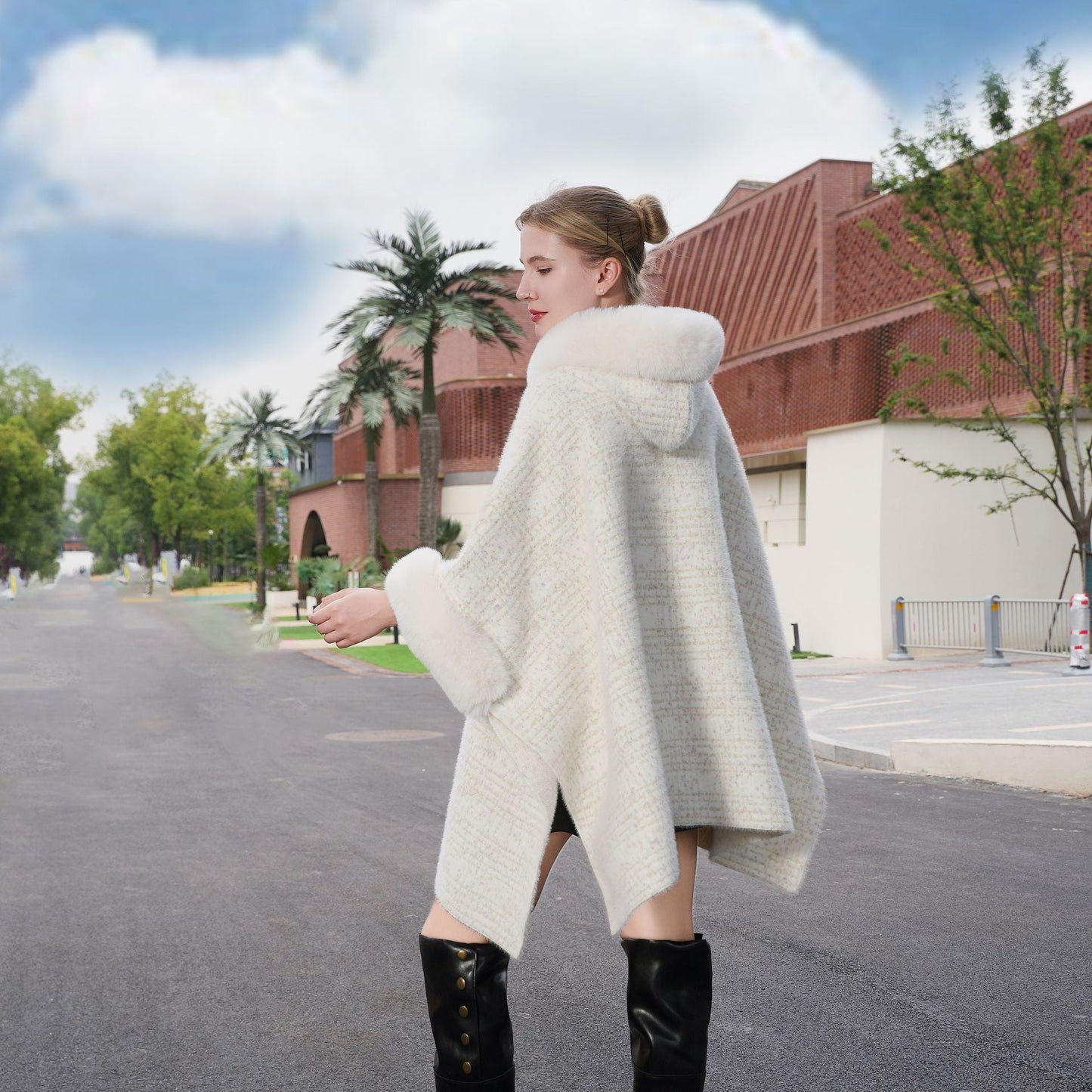 Evangeline Faux Fur Collar Shawl