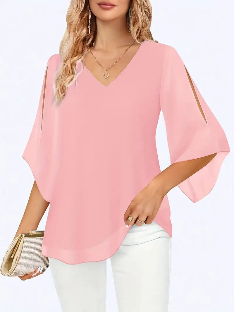 Liora Double-Layer Mesh V-Neck Top