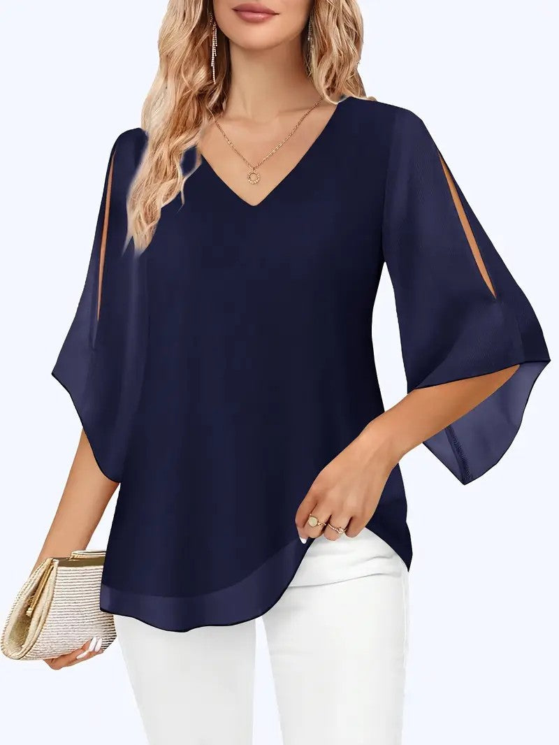 Liora Double-Layer Mesh V-Neck Top