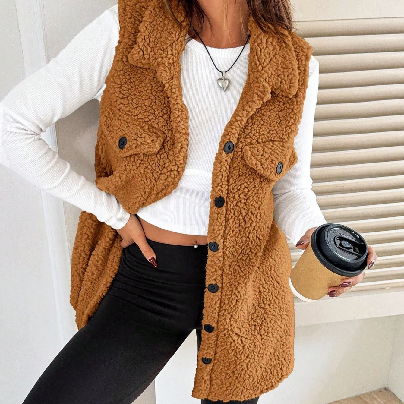 Noelle Plush Button Vest