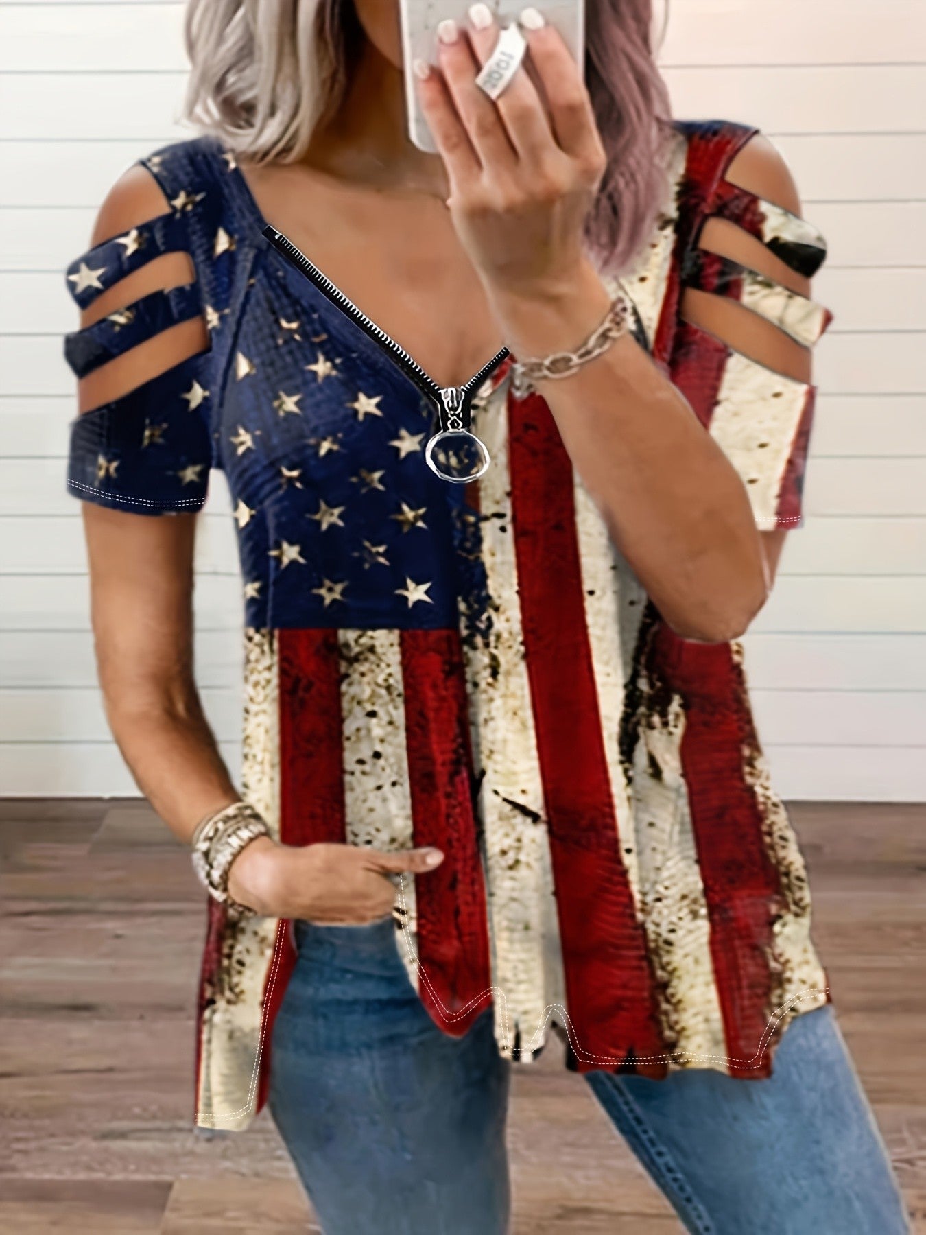 Solace Flag Print Zip Tee